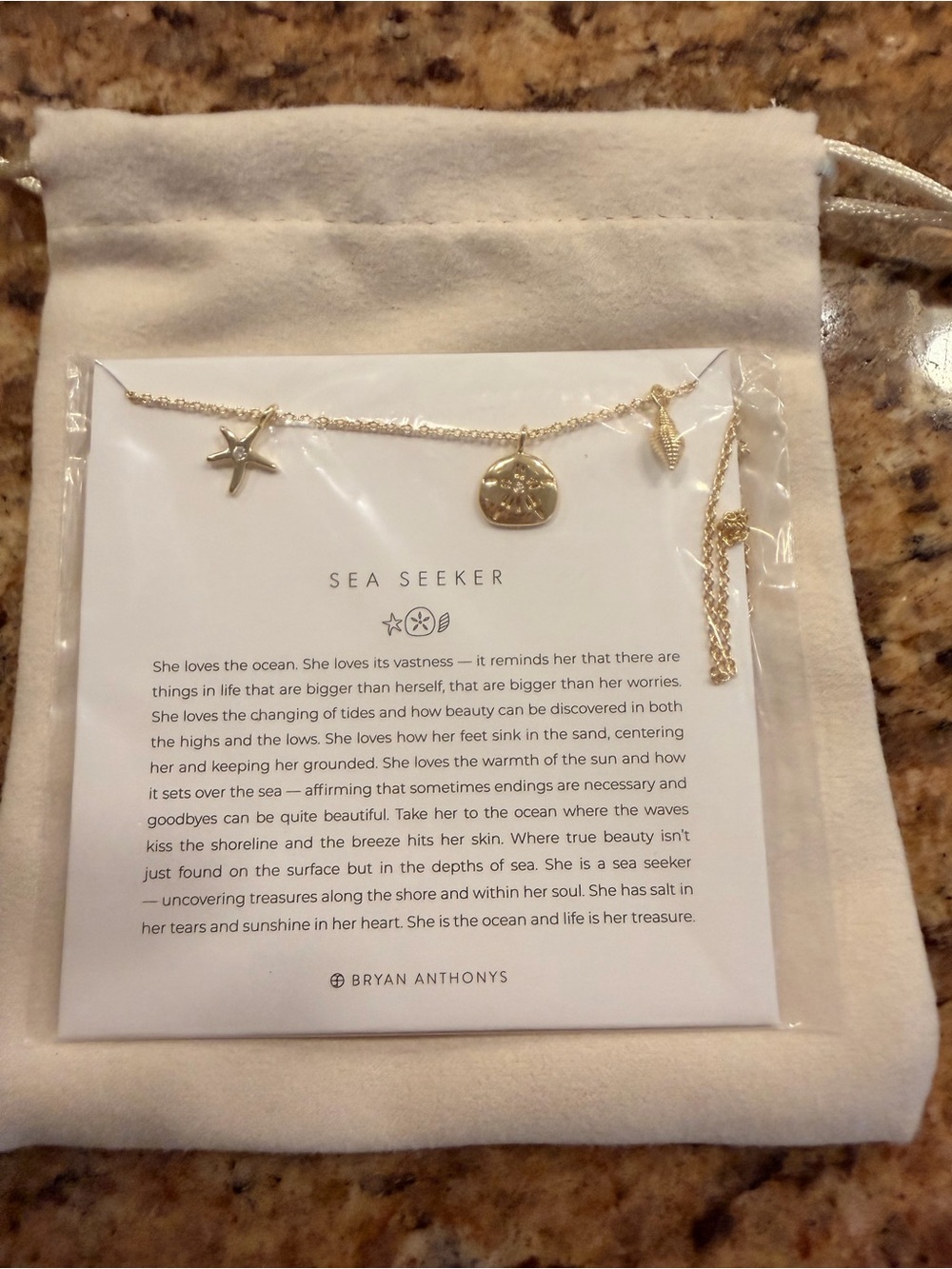 Bryan Anthonys Sea Seeker Gold Charm Necklace 14K Gold Finish NEW w/pouch